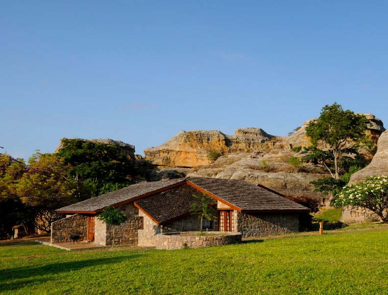 Lodge at Relais de la Reine Isalo - immerged in the landscape of Isalo sandstone of the park